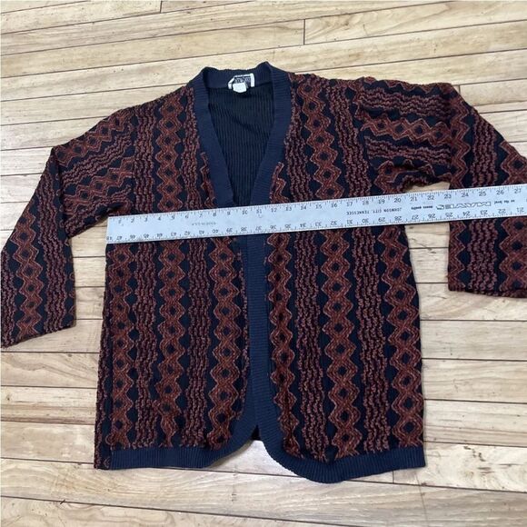 Vintage MIMOSA USA Open Cardigan Chunk Knit Brown Black Rayon Blend Gran Retro L - Picture 8 of 16